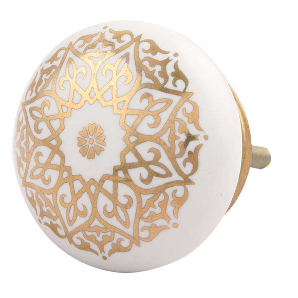 Gold and White Floral Patterned Knob