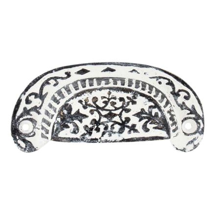 White Distressed Floral Iron Cup Pull